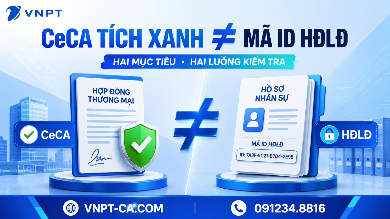 So sánh CeCA tích xanh cho hợp đồng thương mại và mã ID cho hợp đồng lao động điện tử