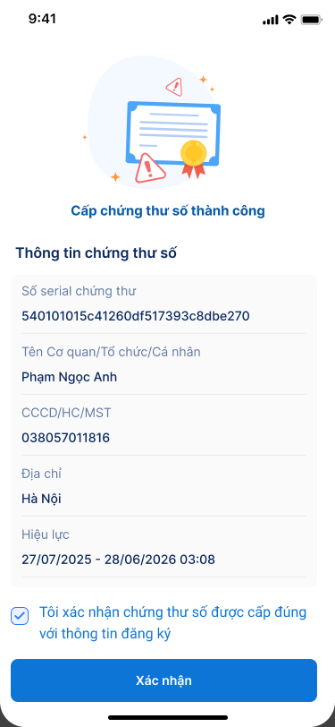 Hướng dẫn kích hoạt chứng thư số VNPT SmartCA - ảnh thao tác 5