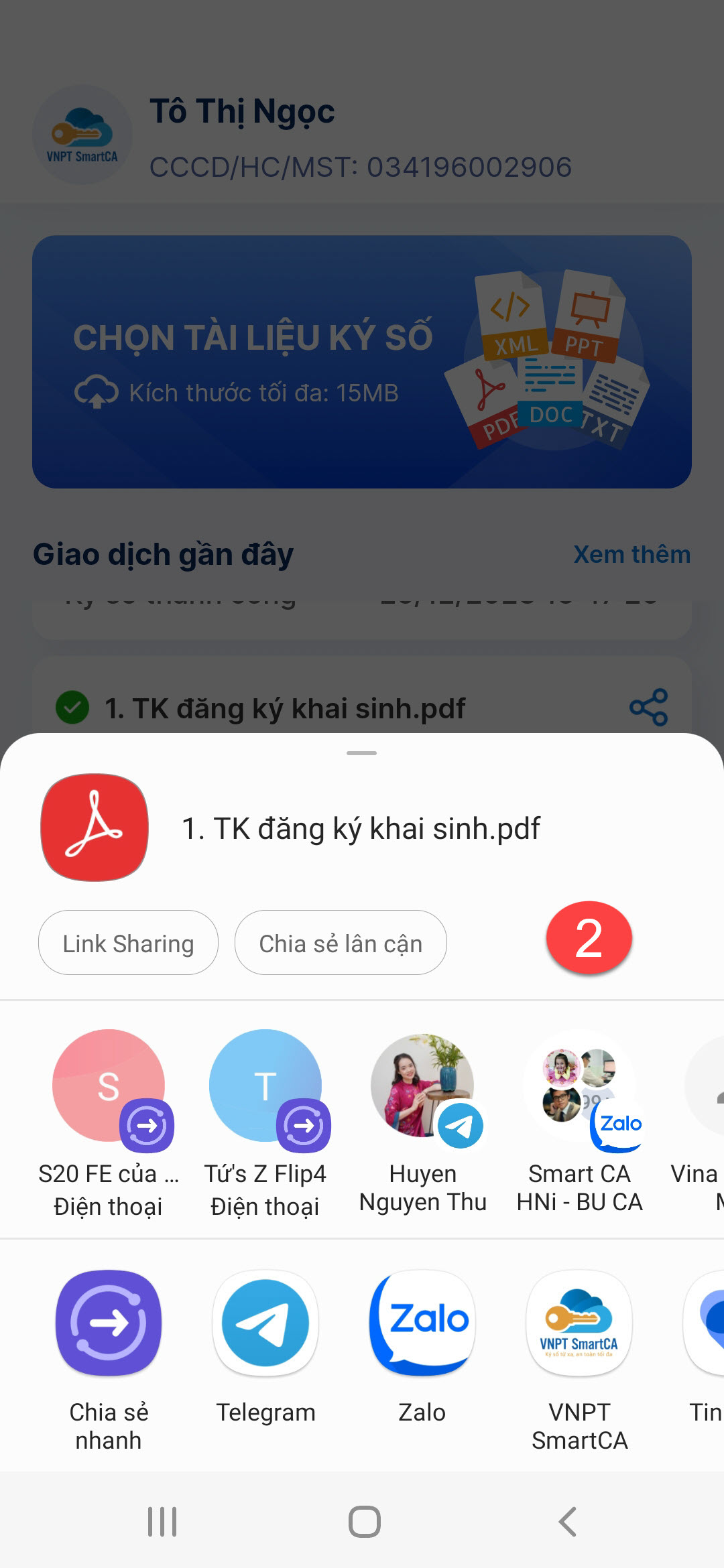 Hướng dẫn tạo giao dịch ký số VNPT SmartCA - ảnh thao tác 7