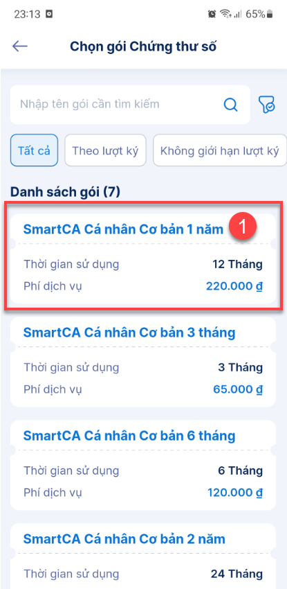 Hướng dẫn đăng ký chứng thư số VNPT SmartCA - ảnh thao tác 1