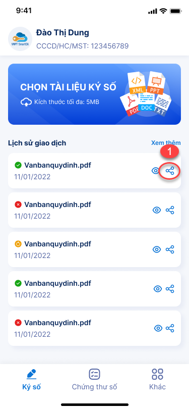 Hướng dẫn tạo giao dịch ký số VNPT SmartCA - ảnh thao tác 6