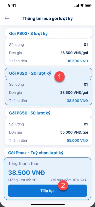 Hướng dẫn mua lượt ký VNPT SmartCA - ảnh thao tác 2